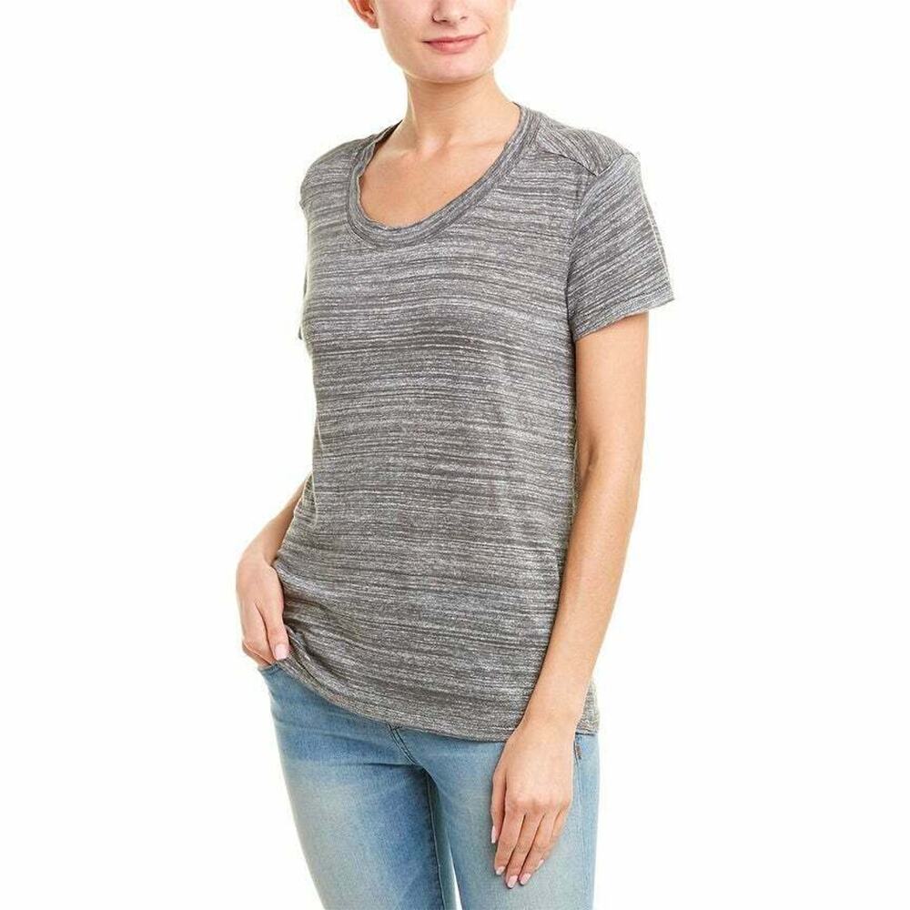 Stateside Linen T-Shirt S Heather Gray Scoop Neck Short Sleeve Casual